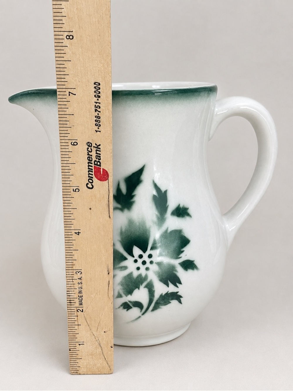 Vintage Arabia Finland Green Floral Aster Pitcher 7” MCM 1950s